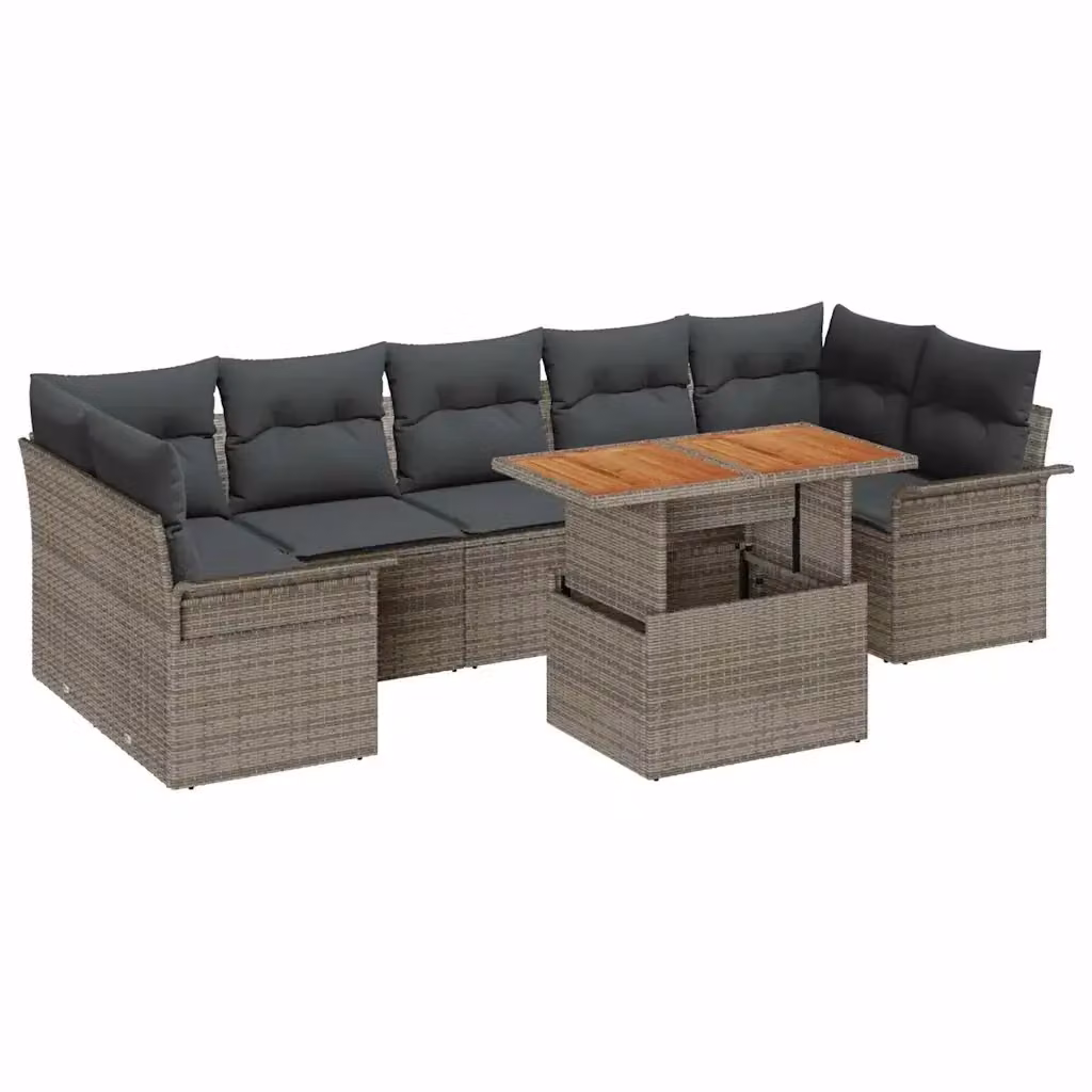 Set Divano da Giardino a L vidaXL 8 pz in Polyrattan Grigio con Tavolino e Cuscini – 2