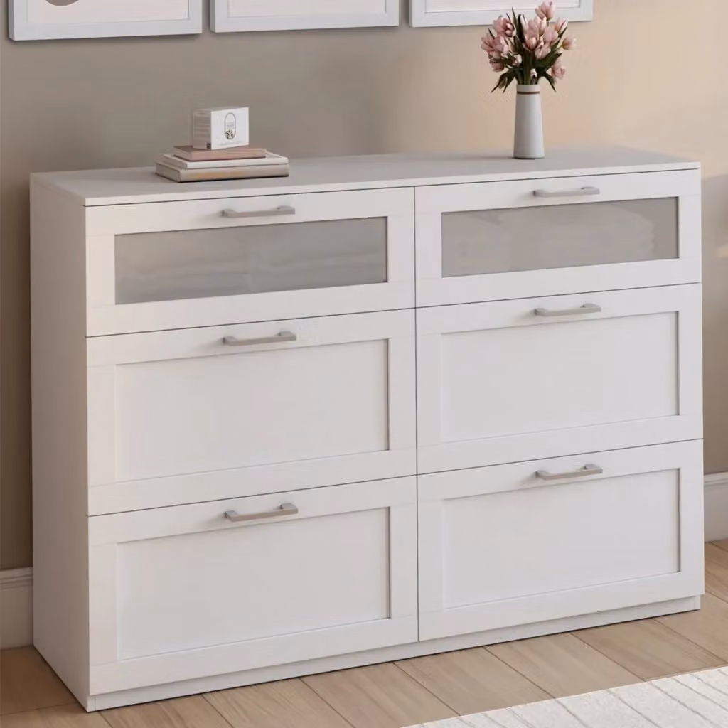 Cassettiera a 6 cassetti VITO IDMarket, legno bianco ed effetto smerigliato, L: 110 cm – 2