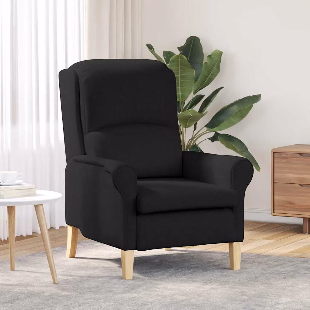 Poltrona moderna vidaXL in tessuto nero con braccioli e struttura in legno, L: 76 cm, P: 94 cm, H: 102 cm – 1