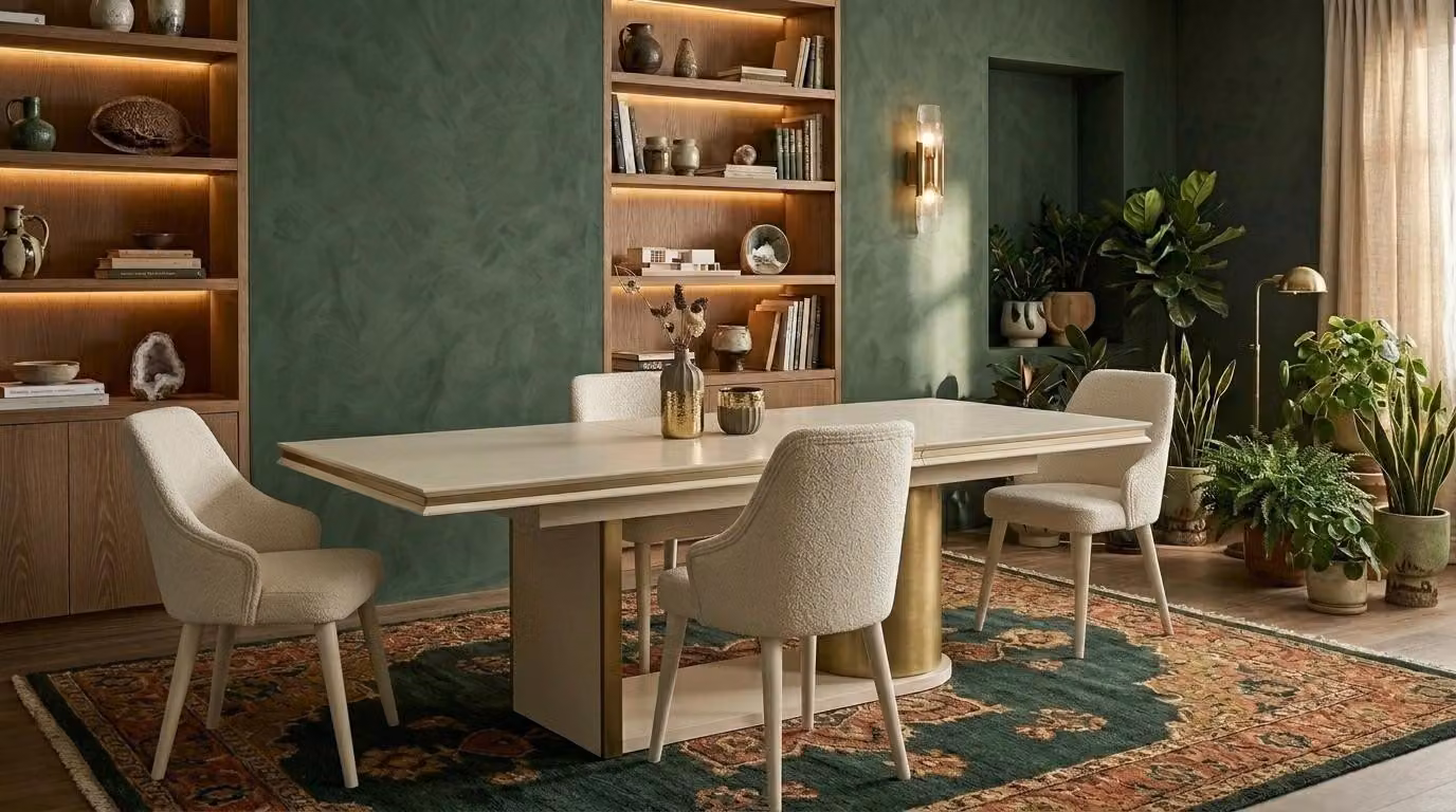 Tavolo da pranzo estendibile, design moderno, bianco, in legno e metallo, set con 4 sedie, grande