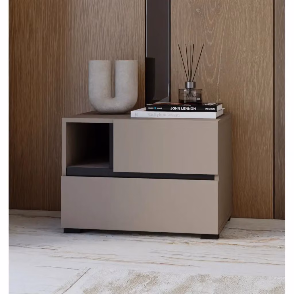 Tavolino da notte HAVANA Meublorama beige e nero con 2 cassetti e 1 nicchia in MDF L/P/H: 40 x 40 x 55 cm – 2