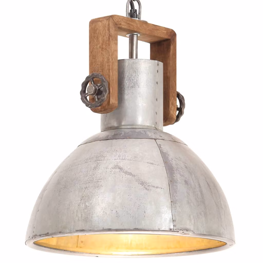 The Living Store Lampada a sospensione stile industriale 25 W argento rotonda 30 cm E27