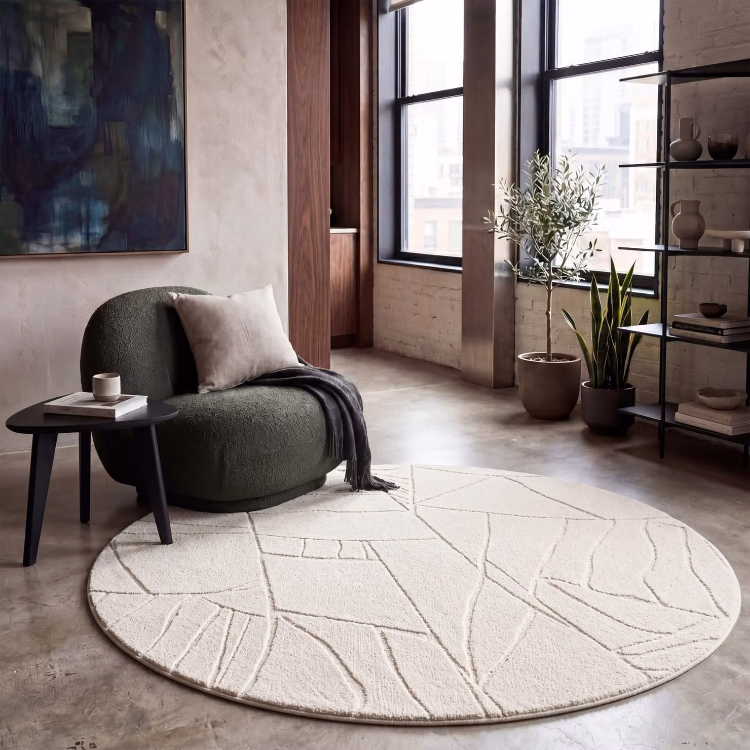 Tappeto rotondo moderno Tokko beige con effetto alto-basso diametro: 120 cm – 2