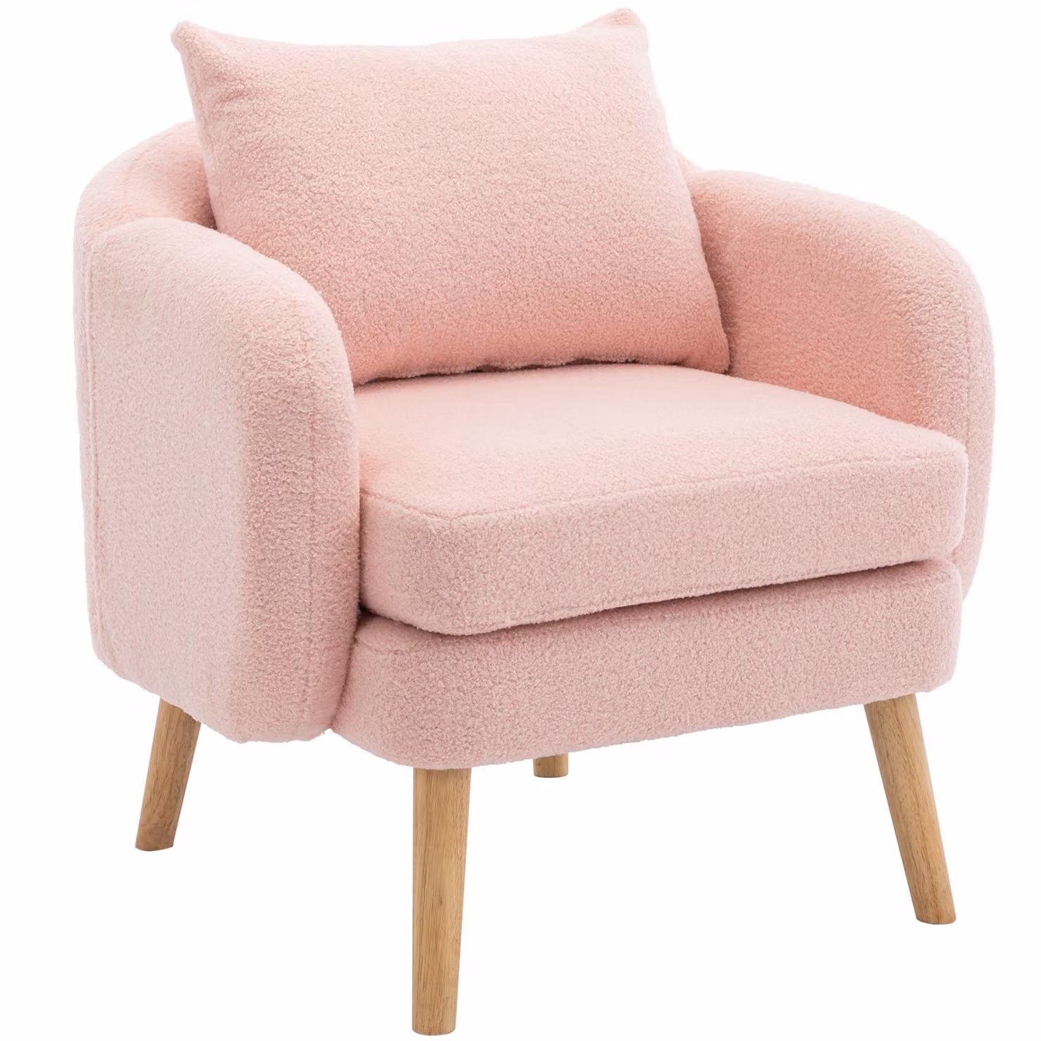 Poltrona Relax Moderna Aosom in Velluto Teddy e Bouclé Rosa con Piedini in Legno per Soggiorno e Camera da Letto – 2
