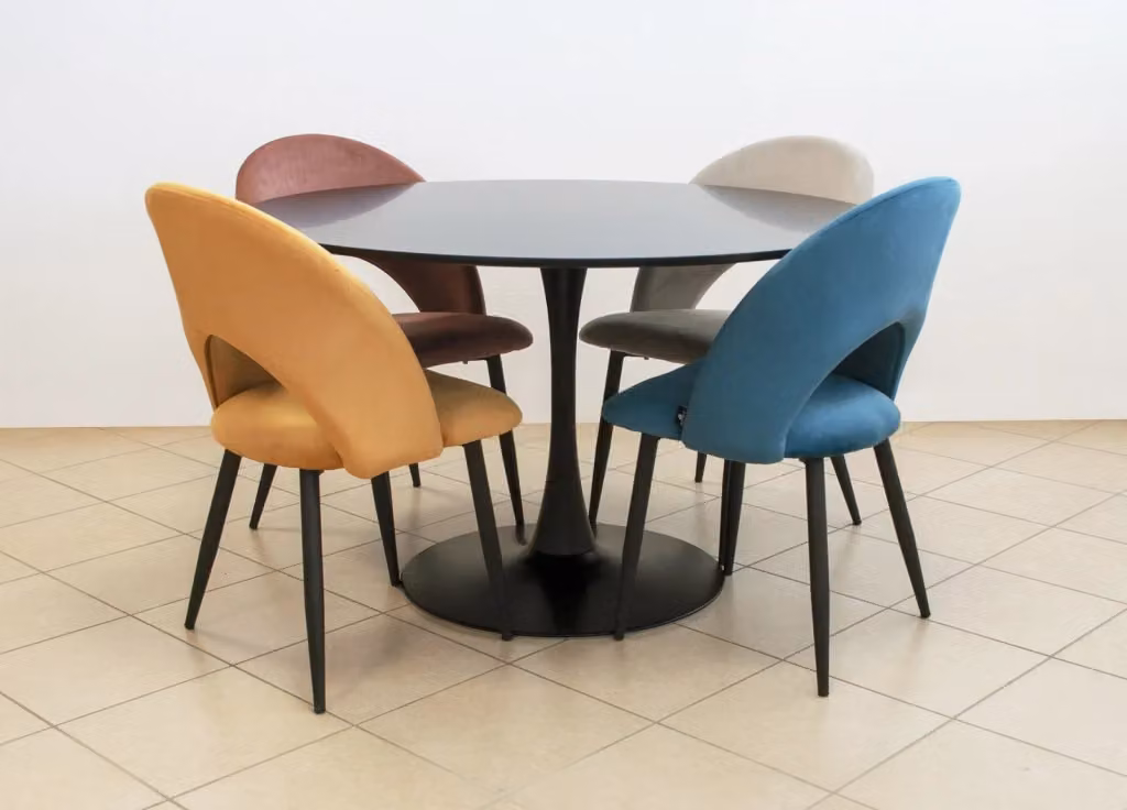 Sedia da pranzo moderna Samira in velluto giallo con struttura in metallo – 2
