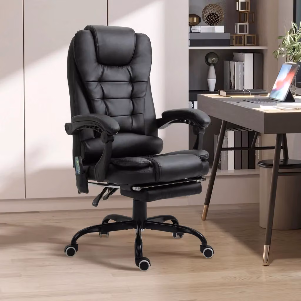 Sedia Poltrona Massaggiante da Ufficio GIORDANOSHOP con 7 Punti Vibranti, Rivestimento in Finta Pelle, Nero, H 67-121 x L 79 x P 79 cm – 2