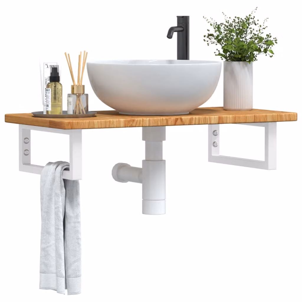 vidaXL Ripiano a Parete per Lavabo Moderno in Rovere e Metallo, Bianco e Marrone, L: 80 cm, P: 40 cm, H: 3 cm