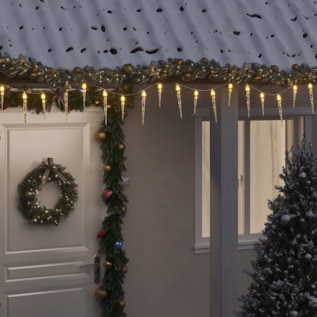 Luci di Natale vidaXL a forma di ghiacciolo con 100 LED Bianco Caldo, Lunghezza: 10 m, Colore: Bianco e Trasparente