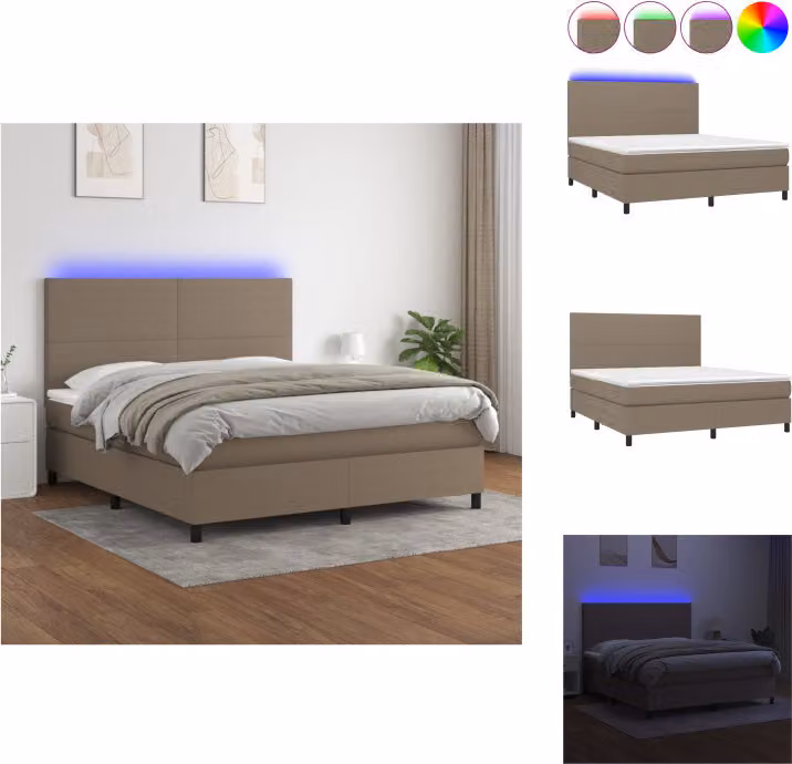 vidaXL Letto a molle con materasso e tessuto LED Taupe 160x200 cm - Letti & strutture letto