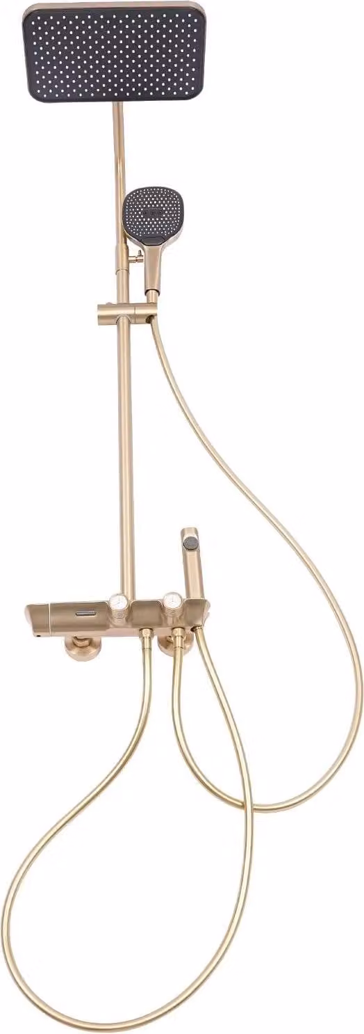 Sistema doccia con termostato - Installazione a parete - Soffione/doccia a pioggia e doccetta - Regolabile - Attacco G1/2 - Oro
