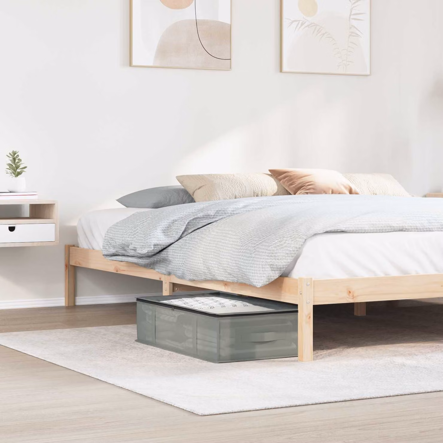Set di 2 scatole di stoccaggio ripiegabili vidaXL in tessuto grigio con finestra trasparente e maniglie per camera da letto o soggiorno, L: 40 cm, P: 18 cm, H: 70 cm