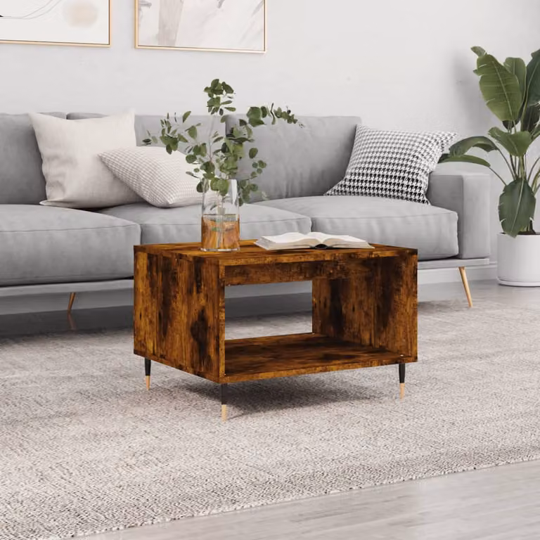 vidaXL Tavolino da Salotto Moderno in Legno e Metallo, Colore Marrone Rovere, L/P/H: 60 x 50 x 40 cm