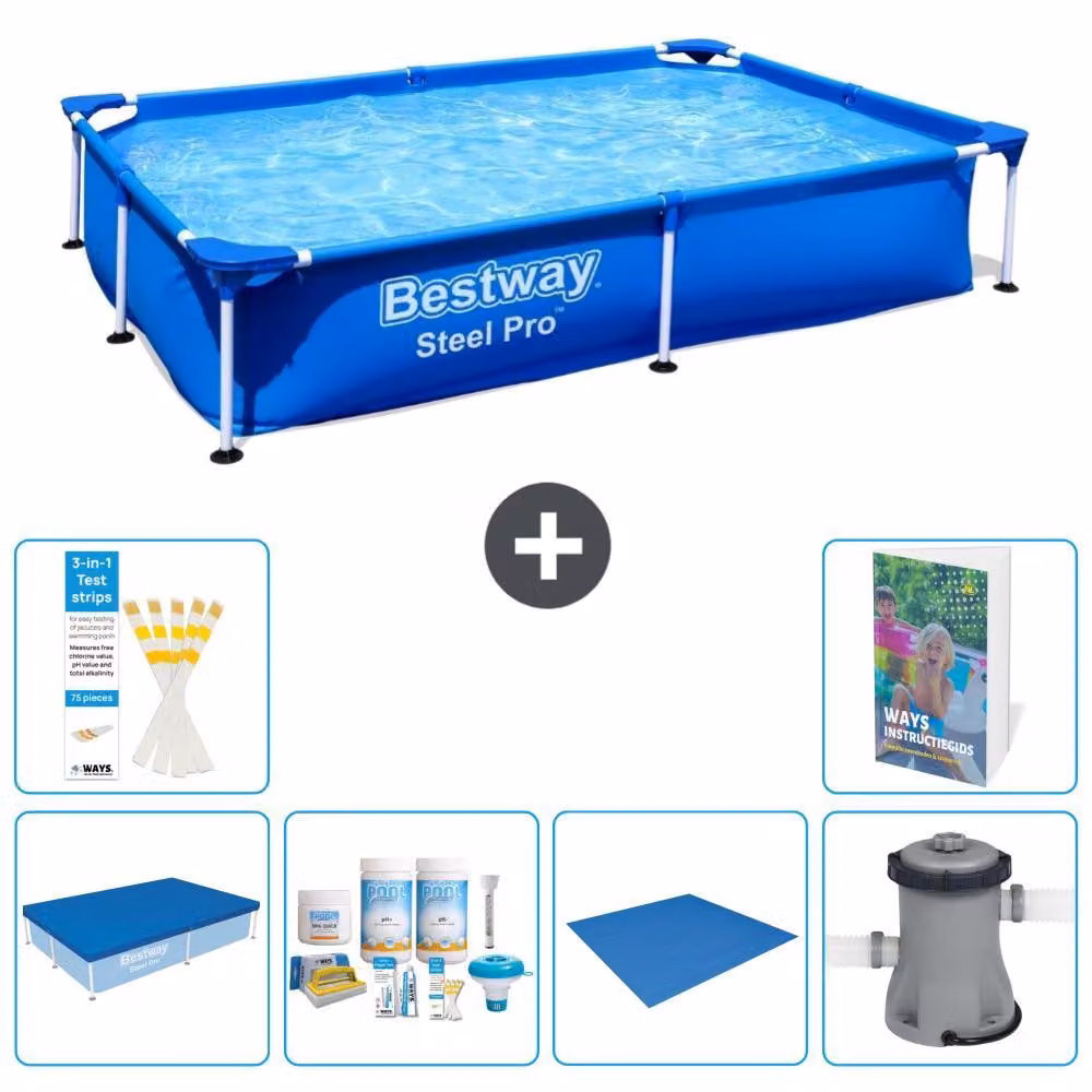 Bestway Steel Pro, piscina rettangolare - 221x150x43 cm - 5 pezzi, modello S77