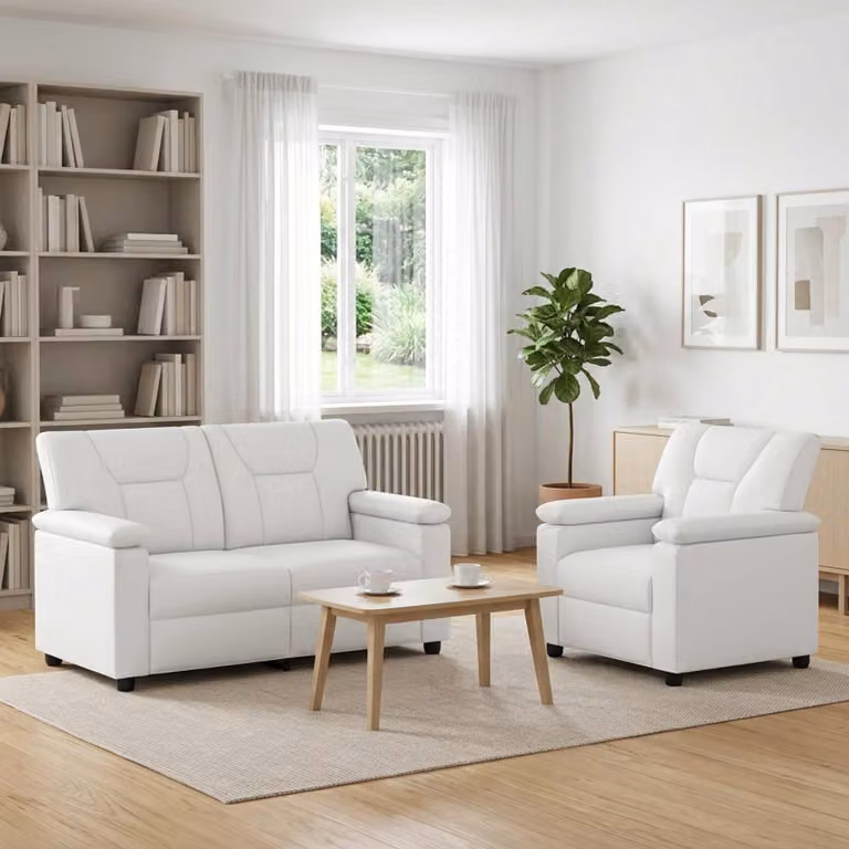 Set di 2 divani moderni vidaXL in similpelle bianca con struttura in metallo e coperture rimovibili