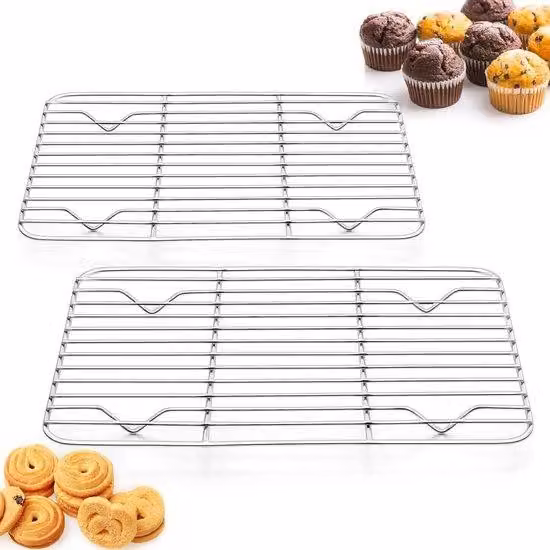 Set di griglie di raffreddamento in acciaio inossidabile - 2 pezzi - Grigliare - Arrostire - Cuocere al forno - 215 x 16 x 15 cm