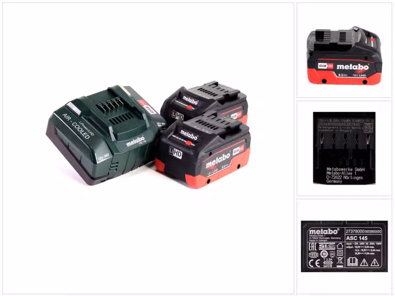 Metabo LiHD 2x batteria 18V 8.0Ah ( 625369000 ) + caricatore Metabo ASC 145 ( 627378000 )