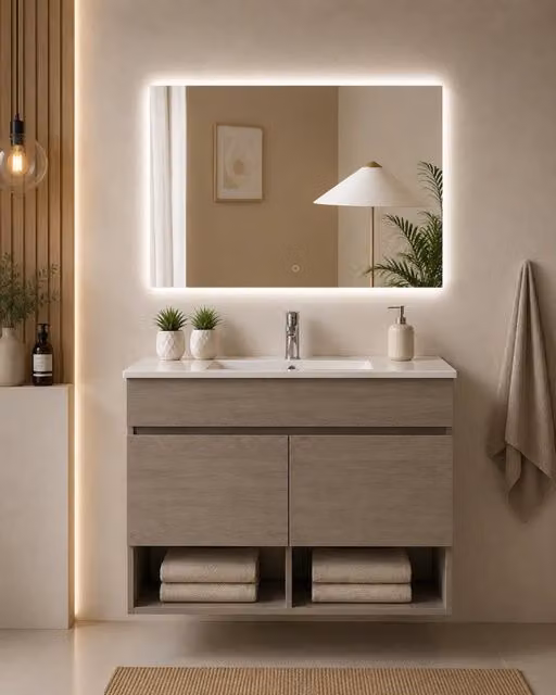 Mobile bagno sospeso con lavabo ORIGENBATH NEBARI con ante 80x45 cm rovere smoky