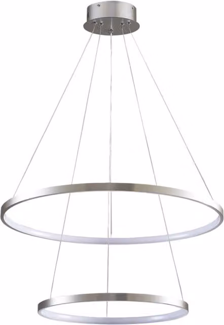 Lampadario LED Polux LEA sospeso a due anelli, colore bianco e argento, 35W, 4000K, Ø 60 cm