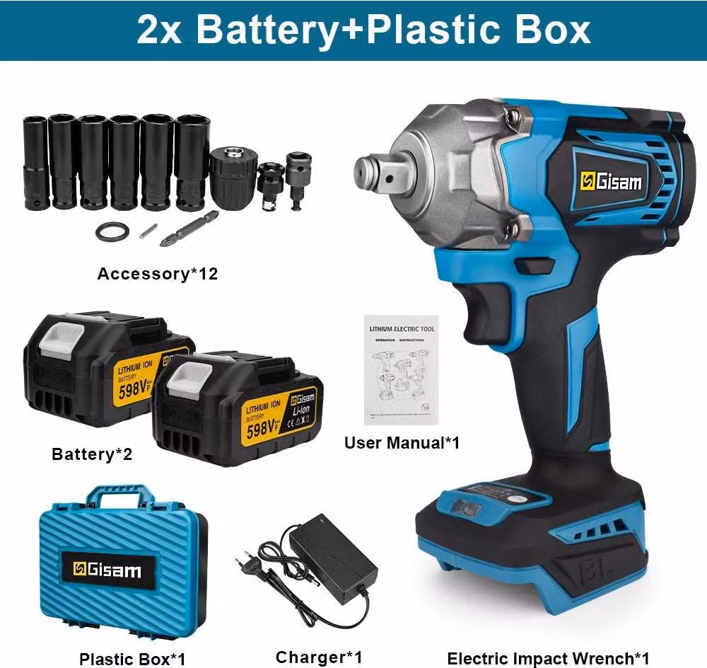 Avvitatore a impatto a batteria - Attacco quadrato da 12,7 mm, motore brushless - Coppia 1200 Nm - Tensione 18 V - 2 batterie incluse - Valigetta in plastica - Per dadi ruota - Rosso