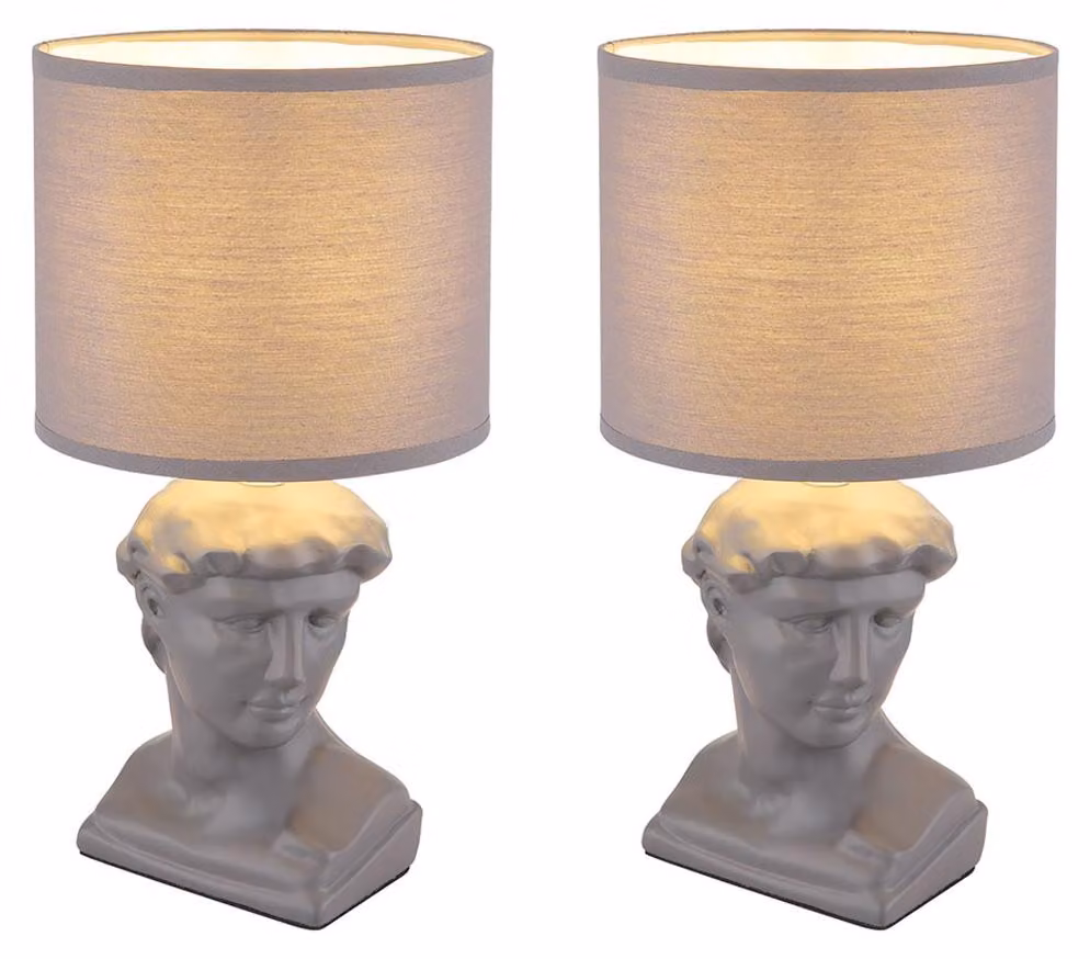 2 lampade da tavolo Hermes, in Vetroceramica e tessuto, colore grigio, attacco E14, con interruttore, altezza 33 cm