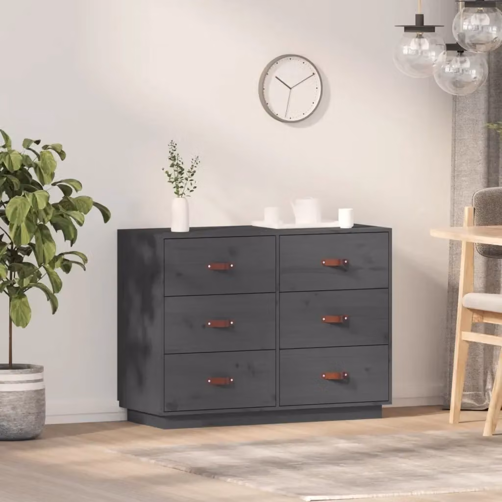 Credenza in legno massello di pino grigia per soggiorno o sala da pranzo L/P/H: 100 x 40 x 75 cm – 2
