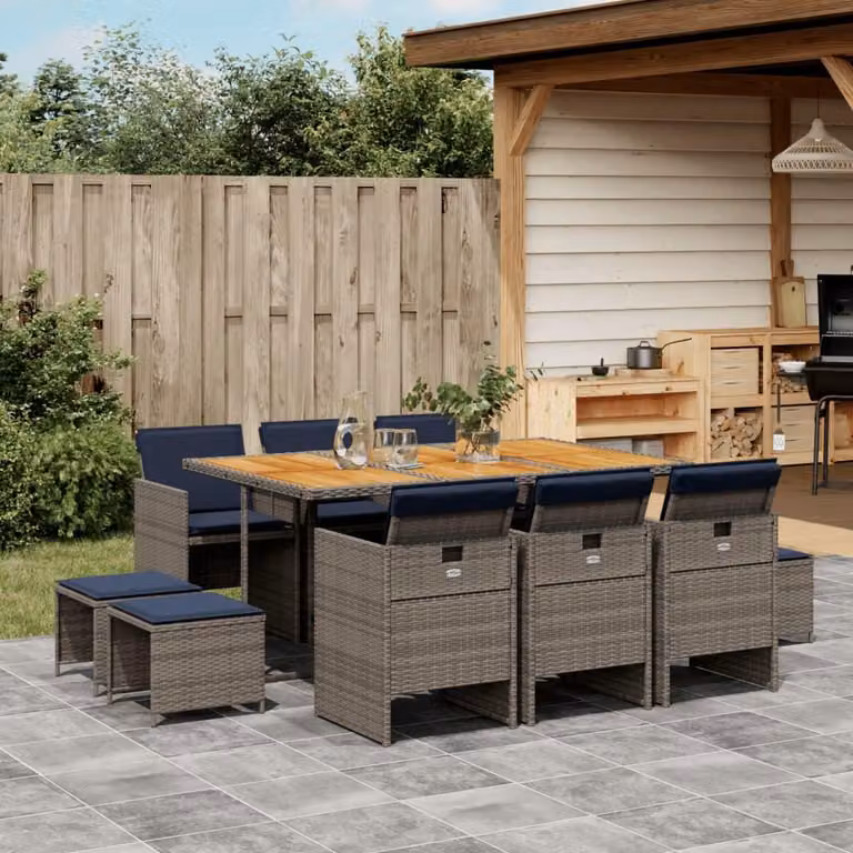 Maison Exclusive - Set da pranzo da giardino da 11 pezzi con cuscini, grigio, polyrattan