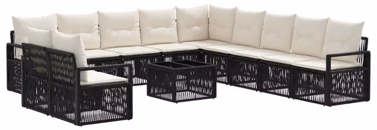Set Divano da Giardino 12 pcs Nero polyrattan