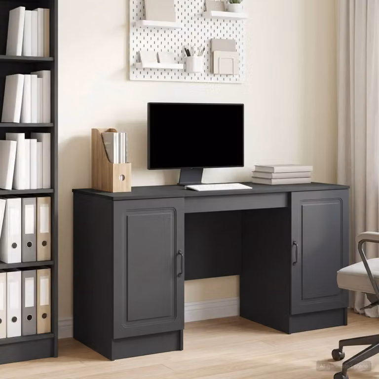 Scrivania moderna vidaXL in legno MDF nero L: 142,5 cm, P: 50 cm, H: 75 cm