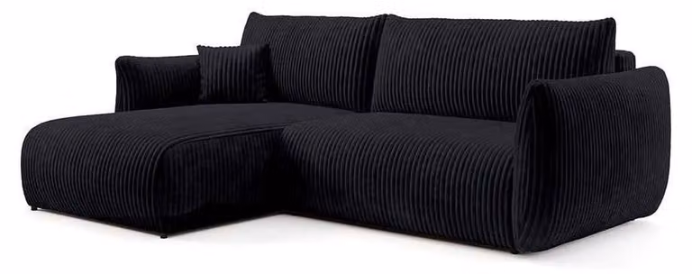 Divano angolare con funzione letto, modello Alloro, rivestito in velluto antracite