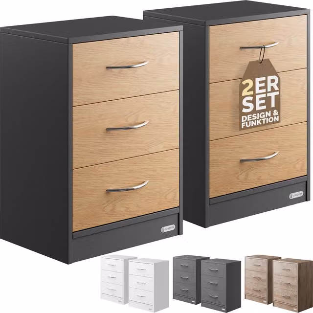 Set di 2 comodini Eloise CASARIA grigio con illuminazione integrata, modello moderno da parete, L: 54 cm, P: 39 cm, H: 28 cm