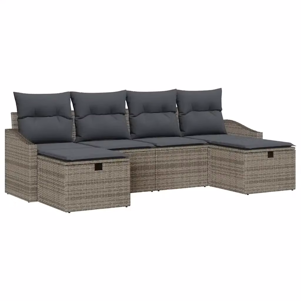 Set di divani da giardino vidaXL in rattan grigio con cuscini, composizione a L con pouf e struttura in acciaio verniciato a polvere – 2