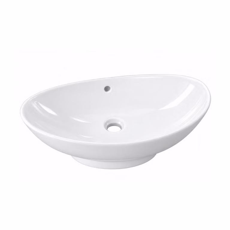 VBChome, lavabo da appoggio, 59 x 38 x 19 cm, Vetroceramica, bianco, forma ovale, grande, ideale per bagni per ospiti