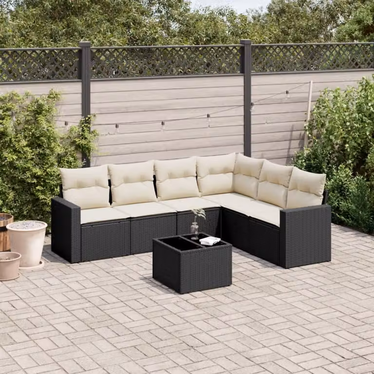 Maison Exclusive - Set da giardino 7 pezzi con cuscini in polyrattan nero