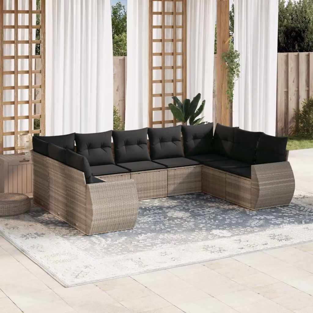 Maison Exclusive - Set Divano da Giardino 9pz con Cuscini Grigio Chiaro Polyrattan