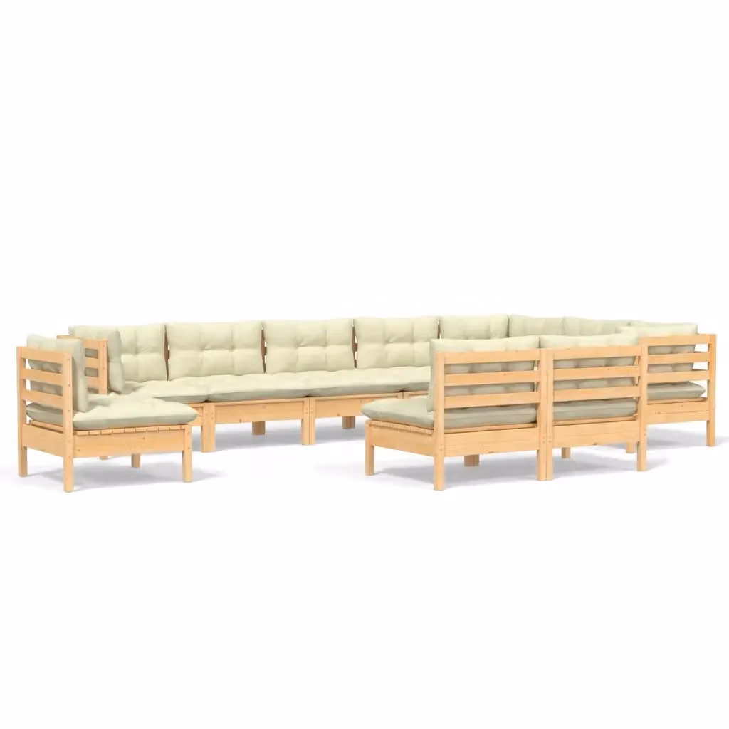 Set di Divani da Giardino a Forma di U vidaXL in Legno di Pino Massello con Cuscini Beige 10 Pezzi – 2