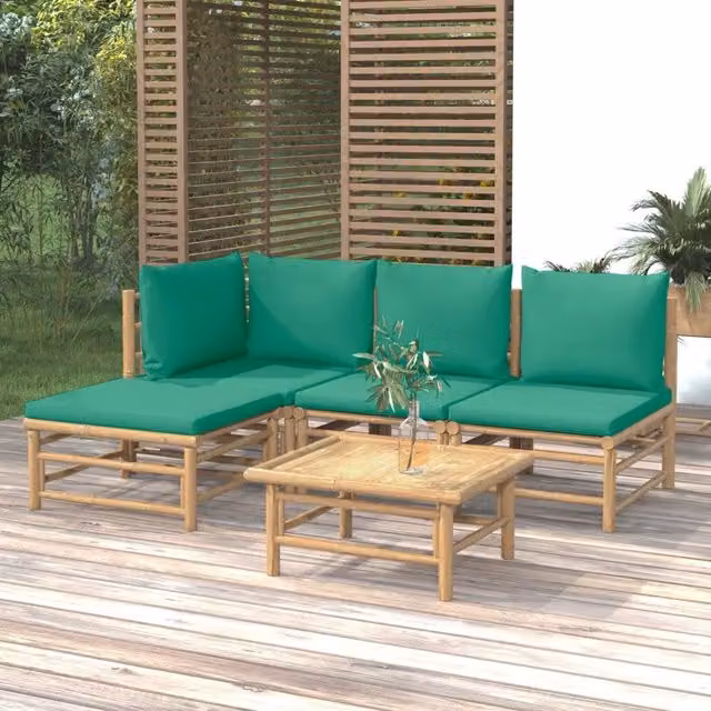 Set Salotto da Giardino 5pz con Cuscini Verdi Bambù 3155145