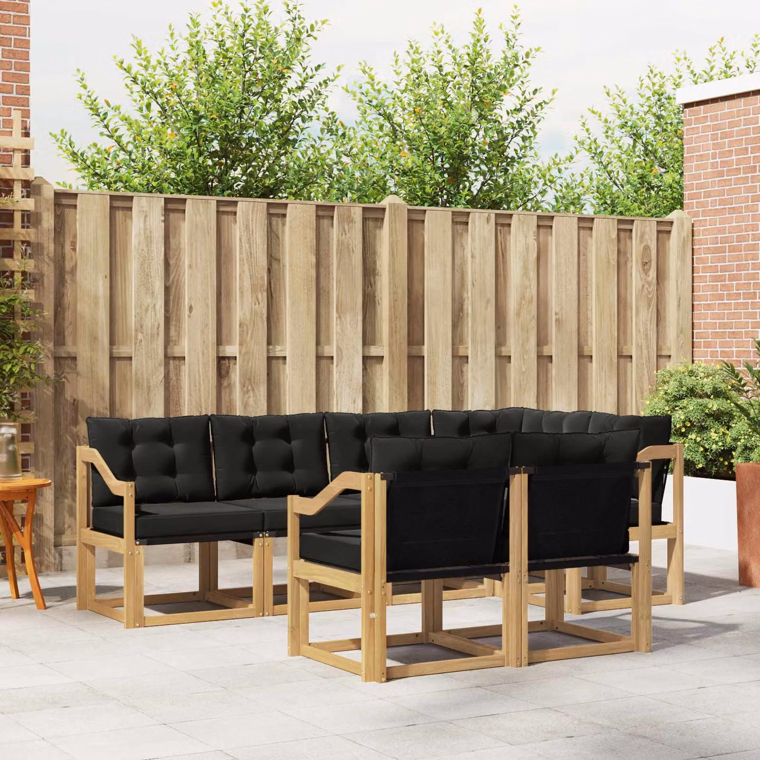 Set di divani da esterno vidaXL 7 pz in legno di acacia con cuscini bianco e nero