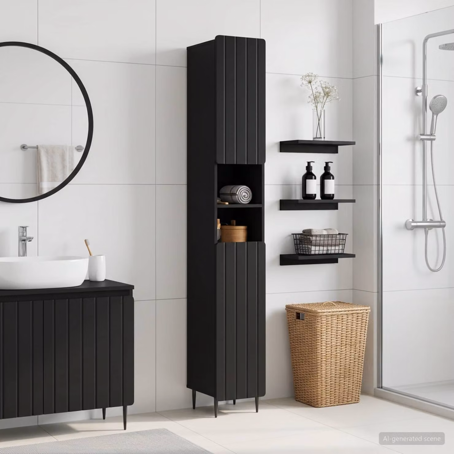 Armadio da bagno moderno vidaXL ZWOLLE nero con ripiani e ante a battente