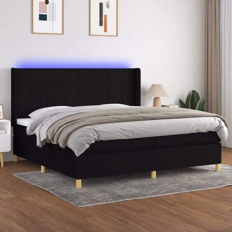 Letto a molle vidaXL con materasso, illuminazione LED sottostante e porta USB, nero, L/P: 200 x 200 cm