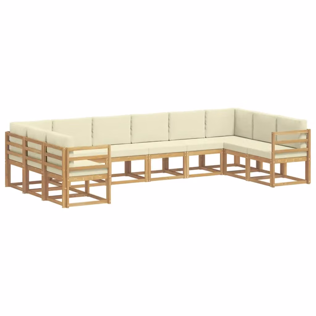 Set di divani da esterno a L vidaXL in legno di acacia con cuscini Bianco e Beige – 2