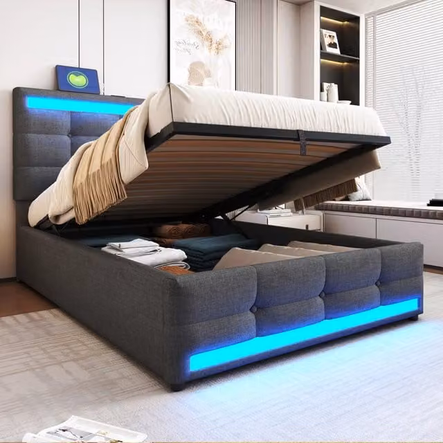 letto imbottito lino grigio 90 x 200 cm
