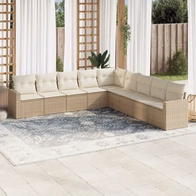 Set Divano da Giardino 9 pz con Cuscini Beige in Polyrattan 3219078