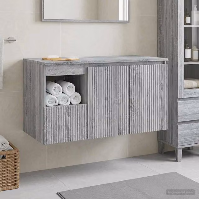 Set di mobili da bagno moderno vidaXL composto da mobile lavabo e pensile in legno grigio opaco