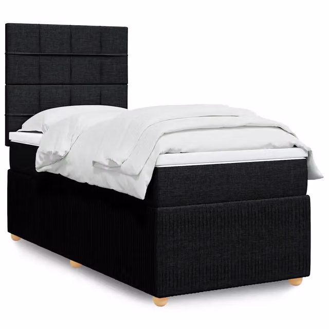 Letto Ibrido vidaXL con Giroletto a Molle e Materasso in Tessuto Nero e Bianco L/P: 100 x 200 cm