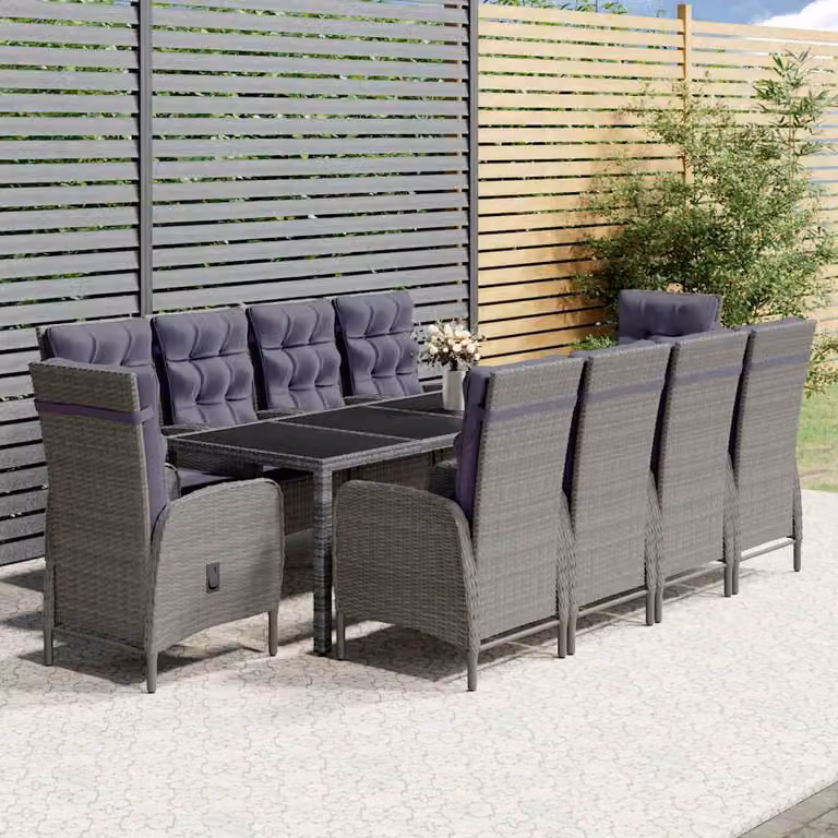 Set Pranzo da Giardino vidaXL 11pz in Polyrattan e Vetro Grigio