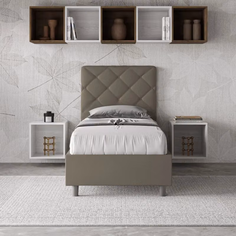 Letto singolo imbottito con contenitore Priya Ityhome in similpelle Cappuccino L/P/H: 80 x 200 cm – 2