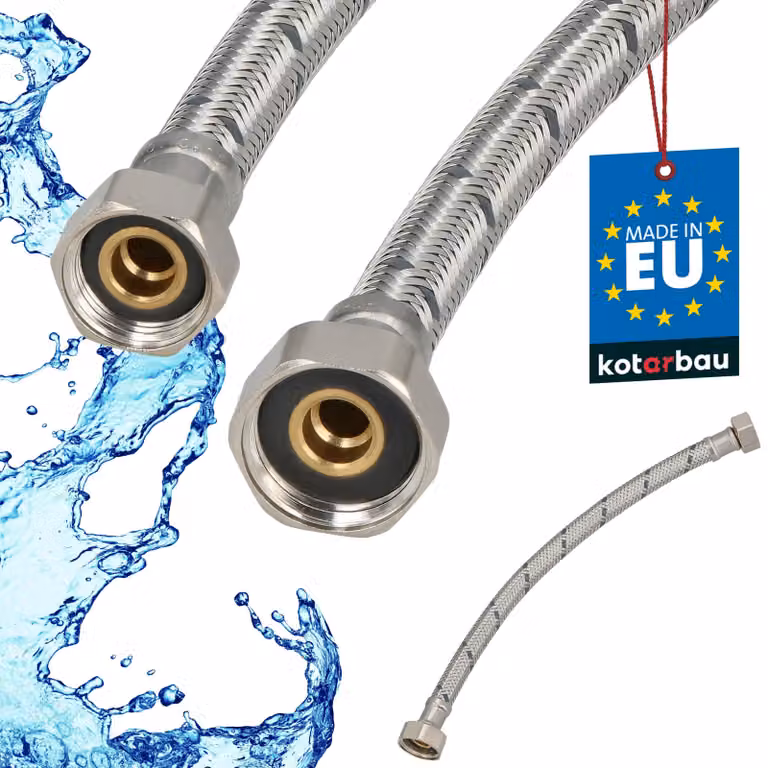 KOTARBAU® Tubo Flessibile per Rubinetto 1/2“ x 3/8“ Rivestito in Acciaio Inox 30 cm Tubo Flessibile per Rubinetto Cucina Argento