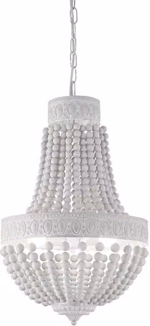 Lampadario Shabby Chic-Provenzale Monet Legno Bianco 5 Luci E14
