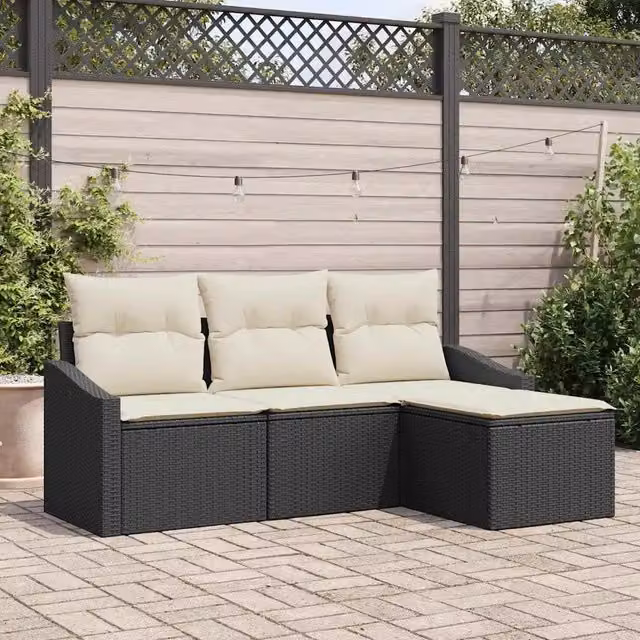 Set di divani 4 pz Nero e Crema polyrattan 3355336