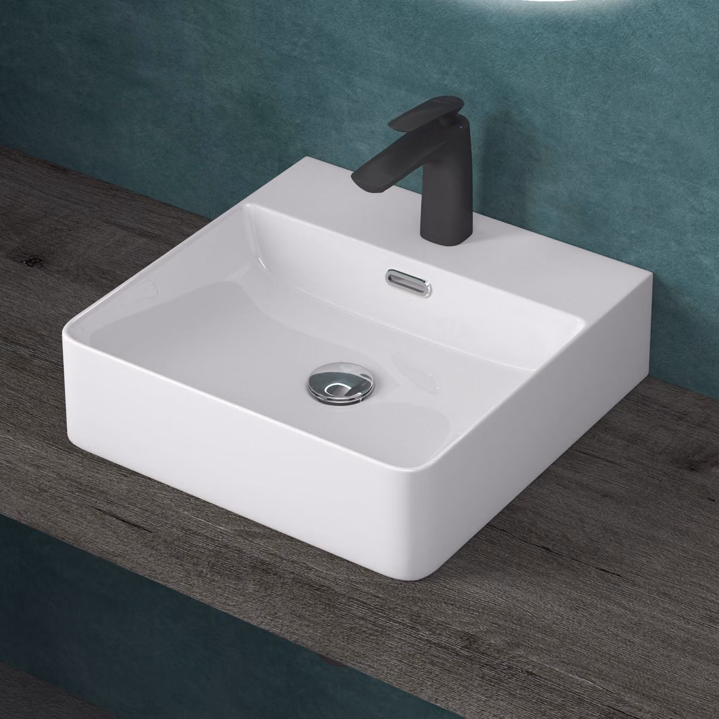 doporro Lavabo da Appoggio Lavandino Sospeso Bagno Rettangolare 42 cm in Vetroceramica Bianco Lucido con Foro per Rubinetto e Troppopieno - Meissen201